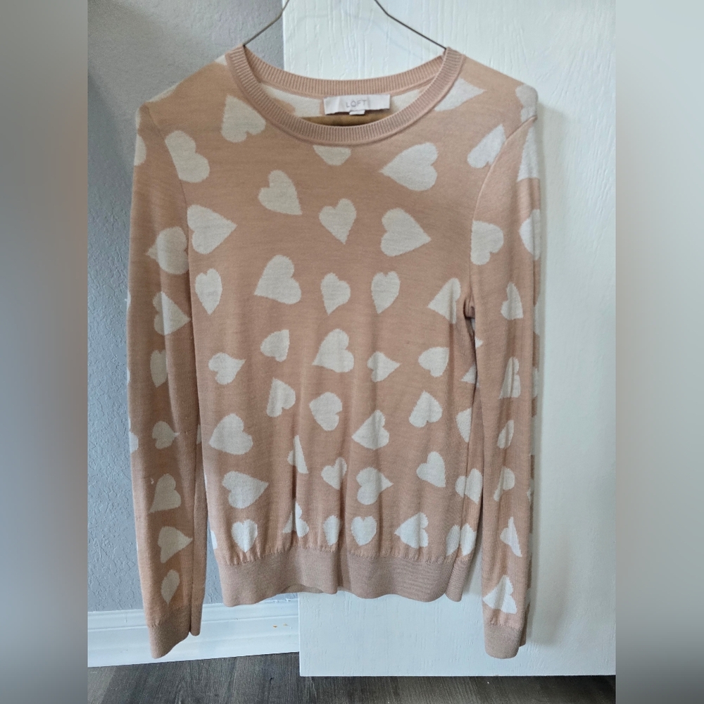 LOFT Tan and White Ribbed Long Sleeve Hoodie